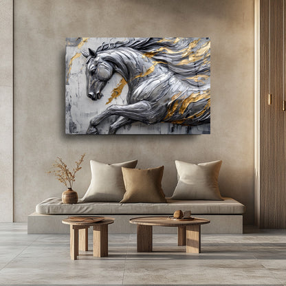 Gümüş Gold Detaylı At Cam Tablo
