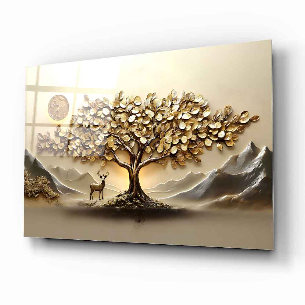 Gold Hayat Ağacı Cam Tablo