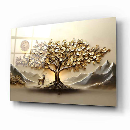Gold Hayat Ağacı Cam Tablo