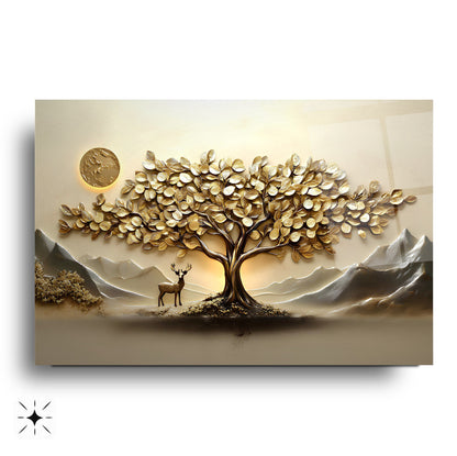 Gold Hayat Ağacı Cam Tablo