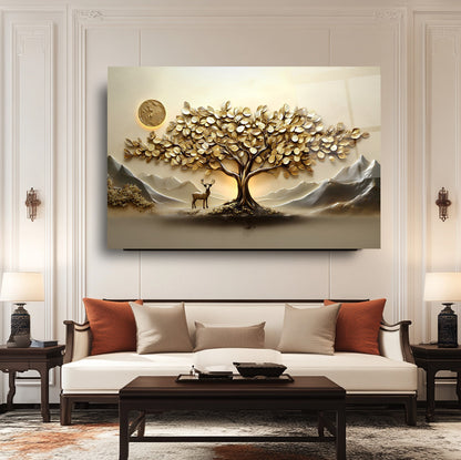 Gold Hayat Ağacı Cam Tablo