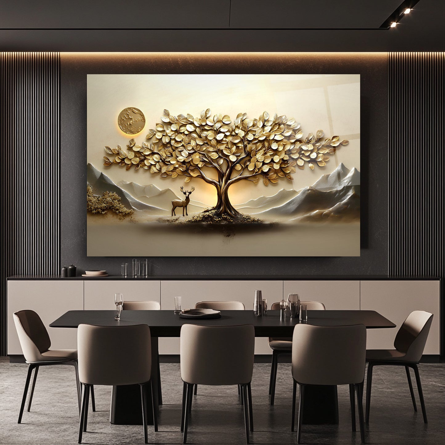 Gold Hayat Ağacı Cam Tablo
