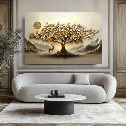 Gold Hayat Ağacı Cam Tablo