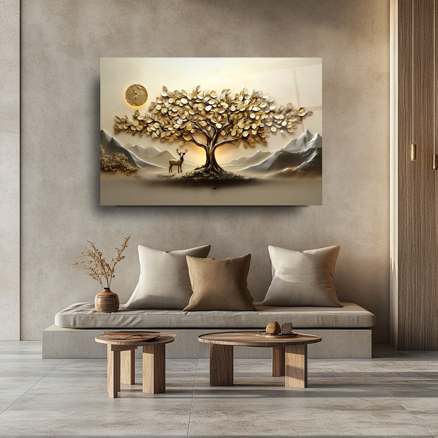 Gold Hayat Ağacı Cam Tablo