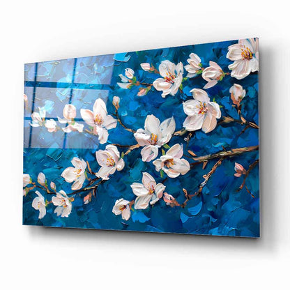 Beyaz Çiçekler Cam Tablo