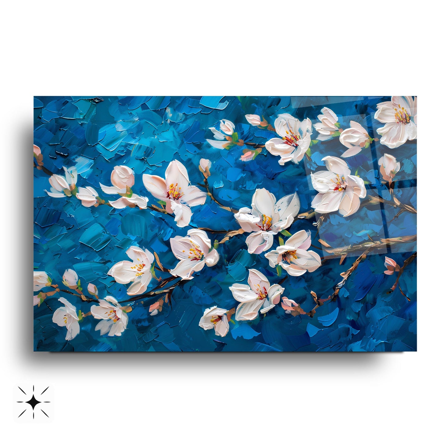 Beyaz Çiçekler Cam Tablo