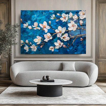 Beyaz Çiçekler Cam Tablo