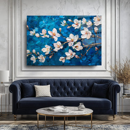 Beyaz Çiçekler Cam Tablo