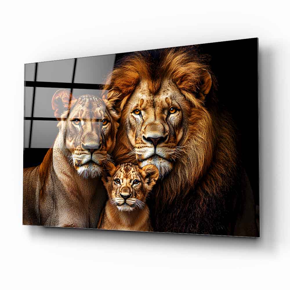 Aslan Ailesi Cam Tablo