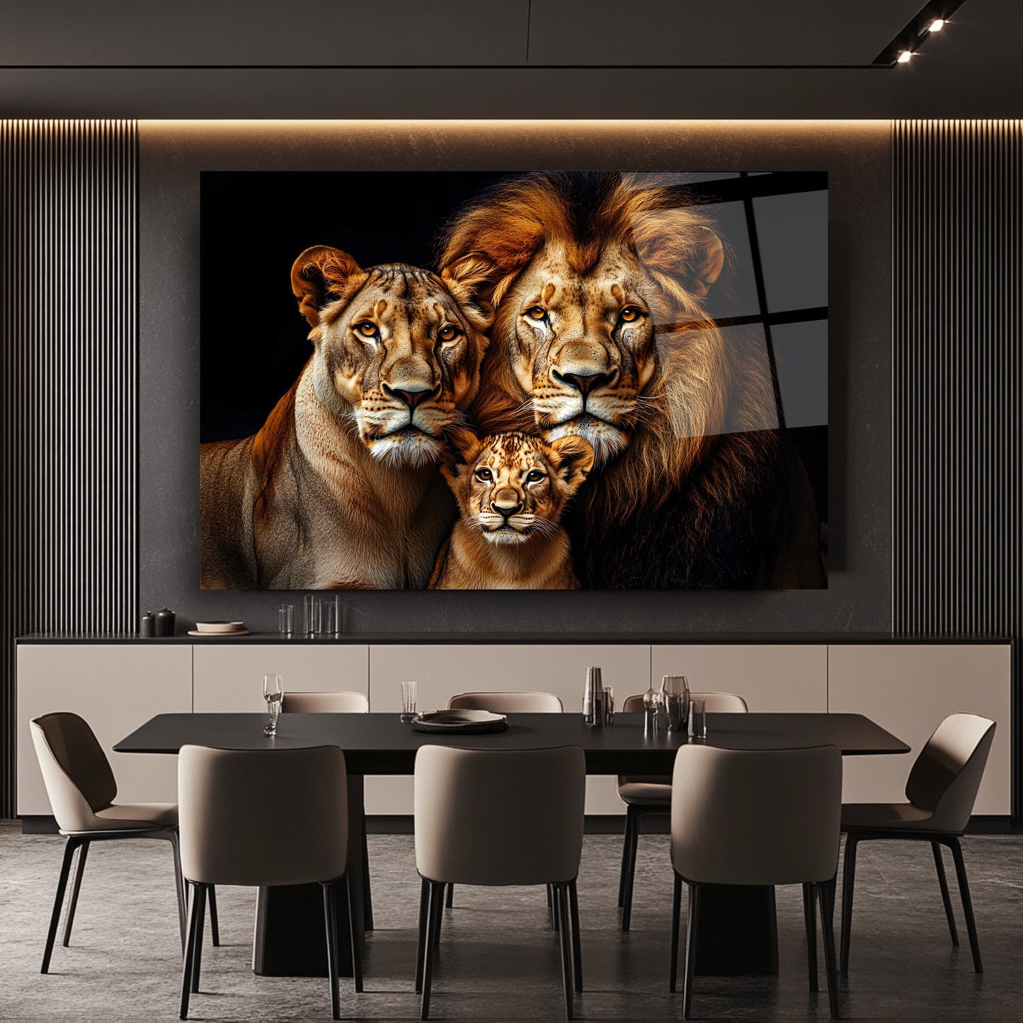 Aslan Ailesi Cam Tablo