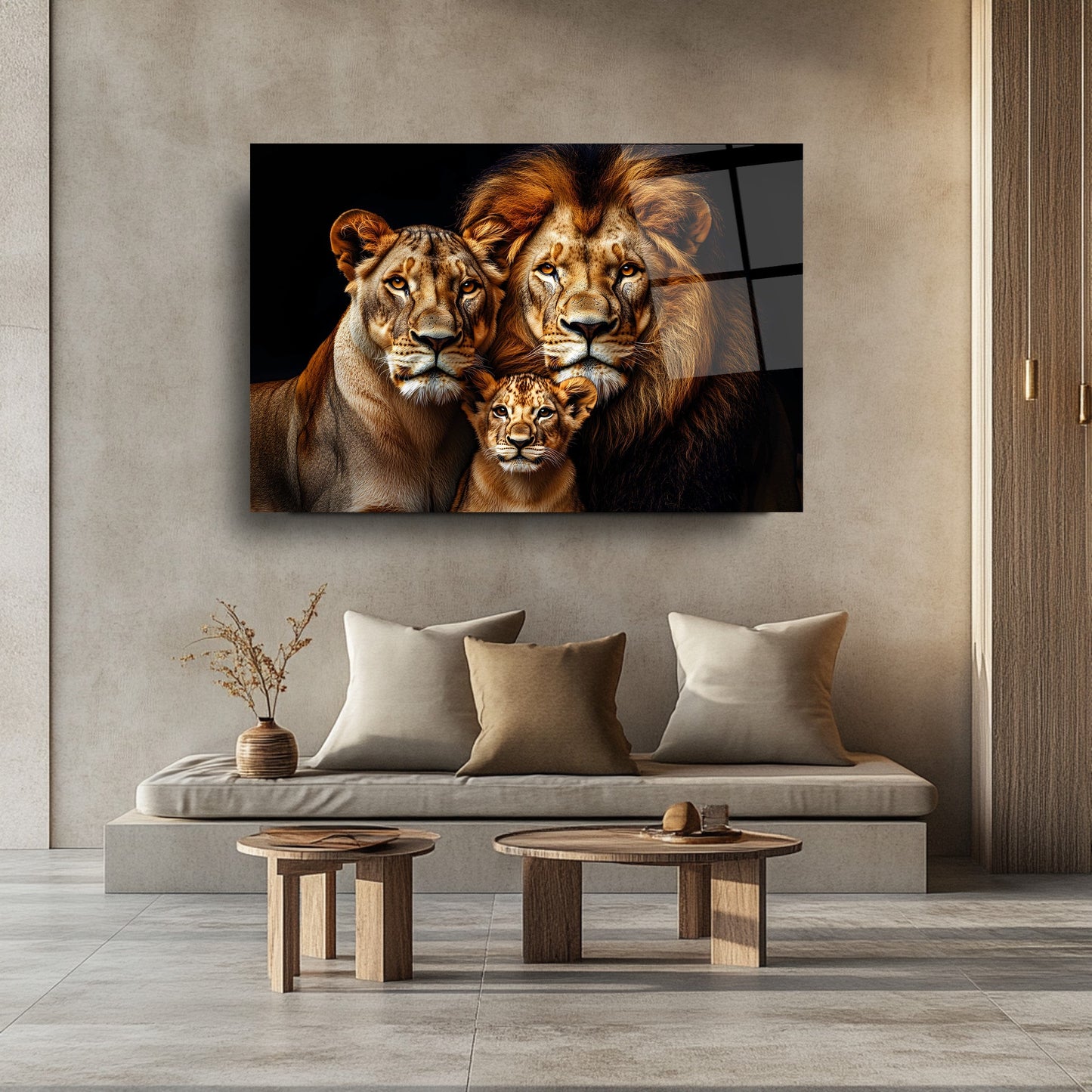 Aslan Ailesi Cam Tablo