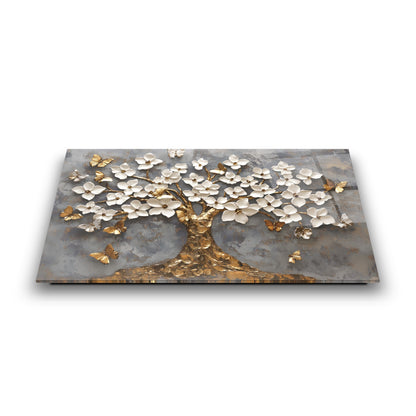 Gold Beyaz Hayat Ağacı Cam Tablo