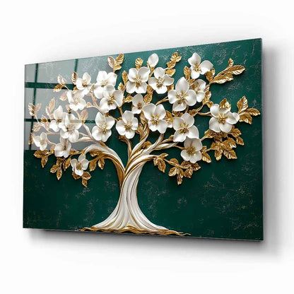 Çiçekli Hayat Ağacı Cam Tablo