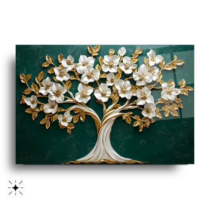 Çiçekli Hayat Ağacı Cam Tablo