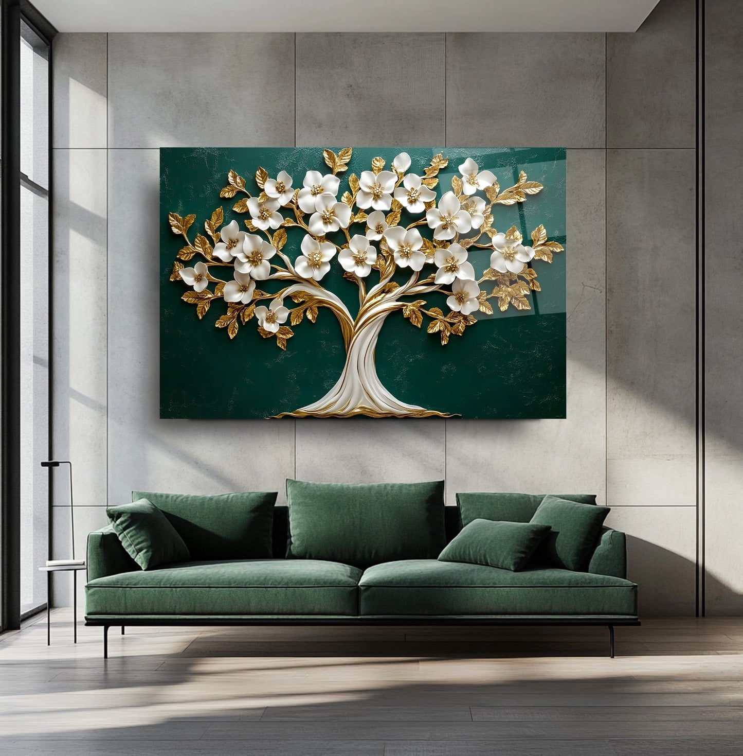 Çiçekli Hayat Ağacı Cam Tablo