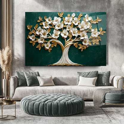 Çiçekli Hayat Ağacı Cam Tablo