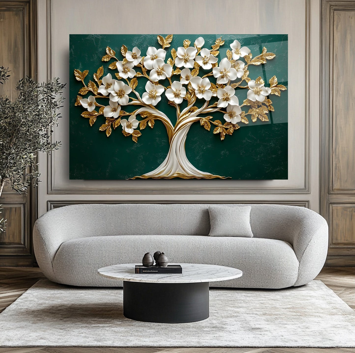 Çiçekli Hayat Ağacı Cam Tablo