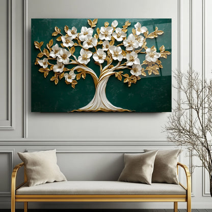 Çiçekli Hayat Ağacı Cam Tablo