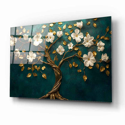 Çiçekli Hayat Ağacı Cam Tablo