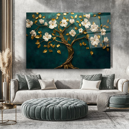 Çiçekli Hayat Ağacı Cam Tablo