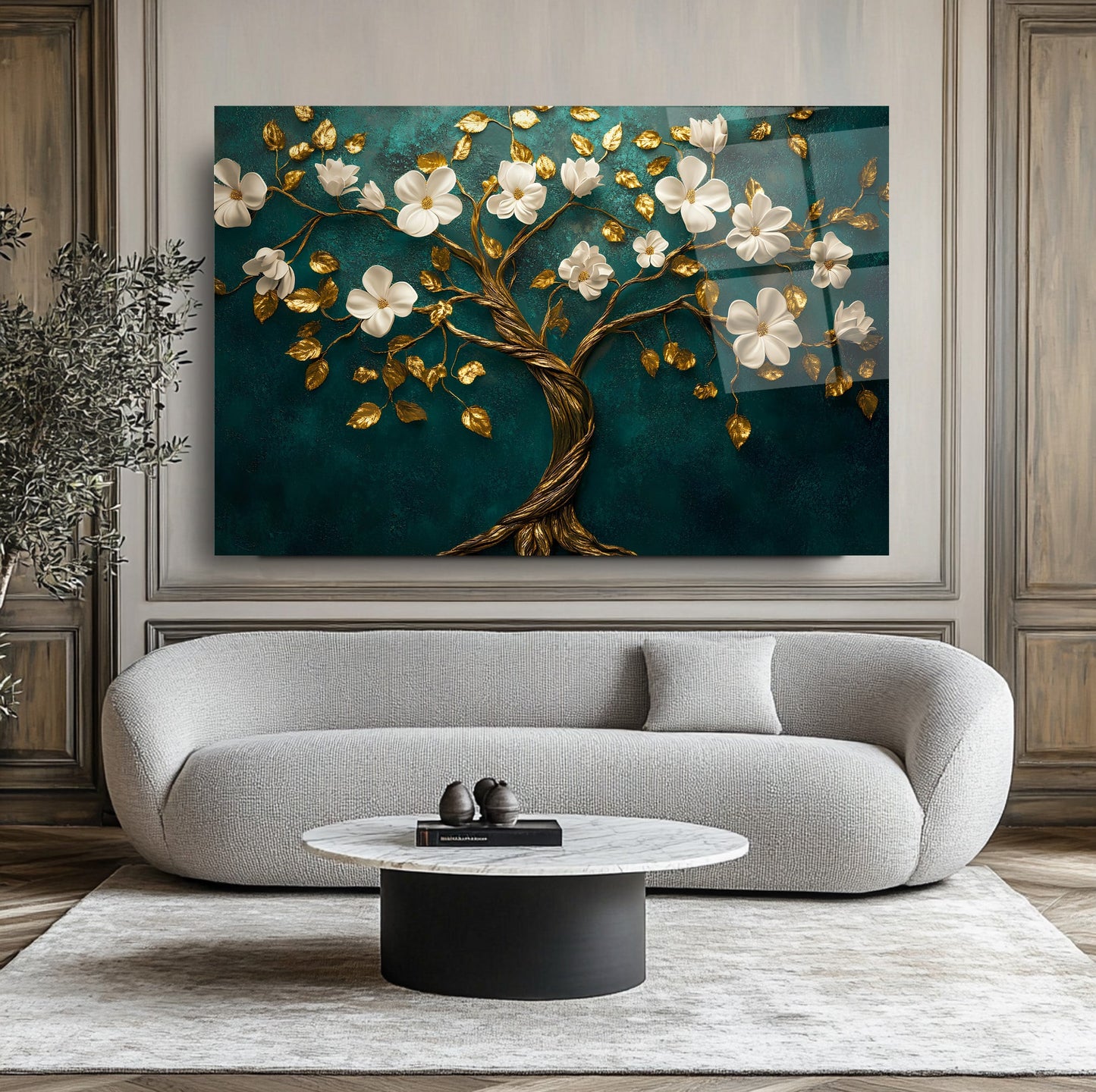 Çiçekli Hayat Ağacı Cam Tablo