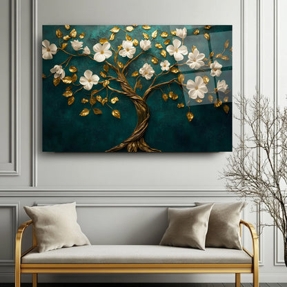 Çiçekli Hayat Ağacı Cam Tablo