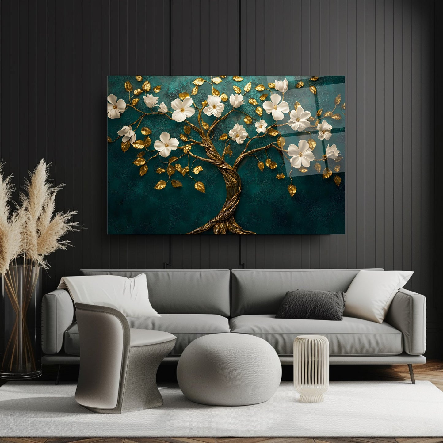 Çiçekli Hayat Ağacı Cam Tablo