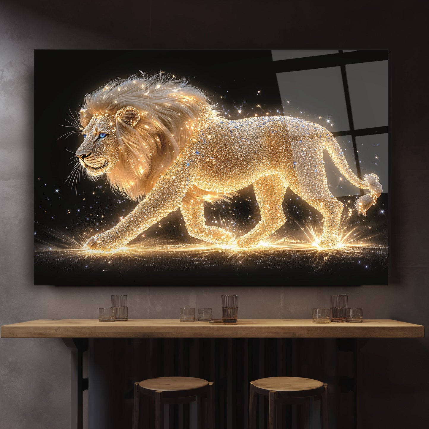 Işık Efektli Aslan Cam Tablo