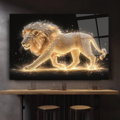 Işık Efektli Aslan Cam Tablo