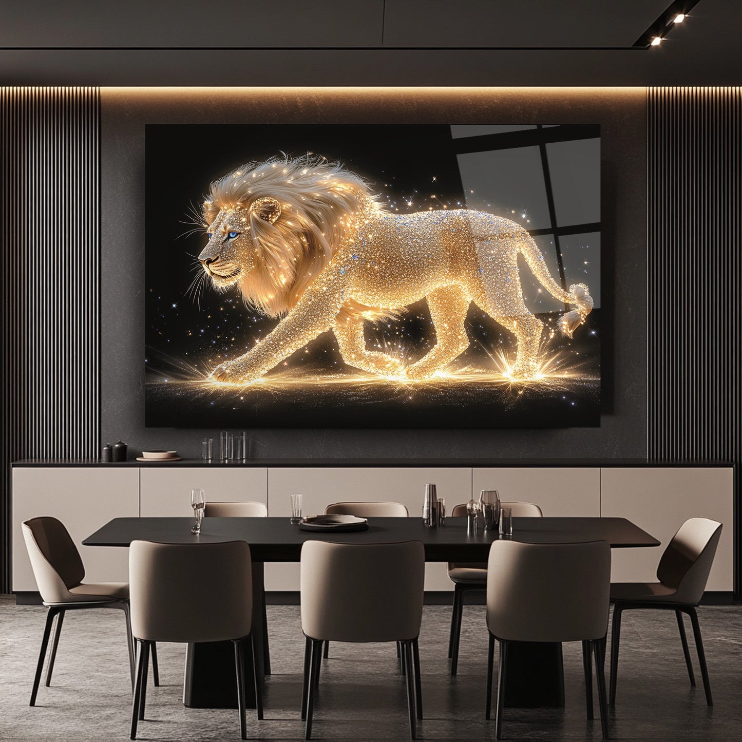 Işık Efektli Aslan Cam Tablo