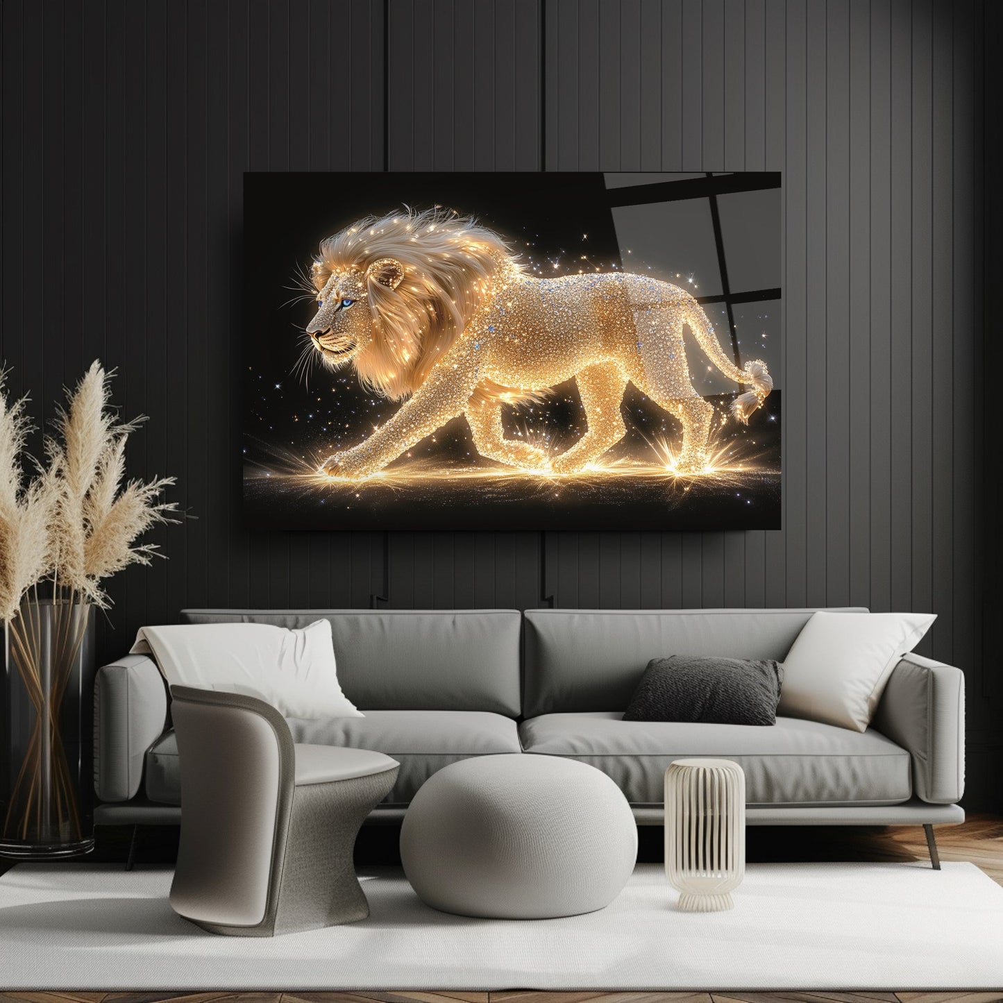 Işık Efektli Aslan Cam Tablo