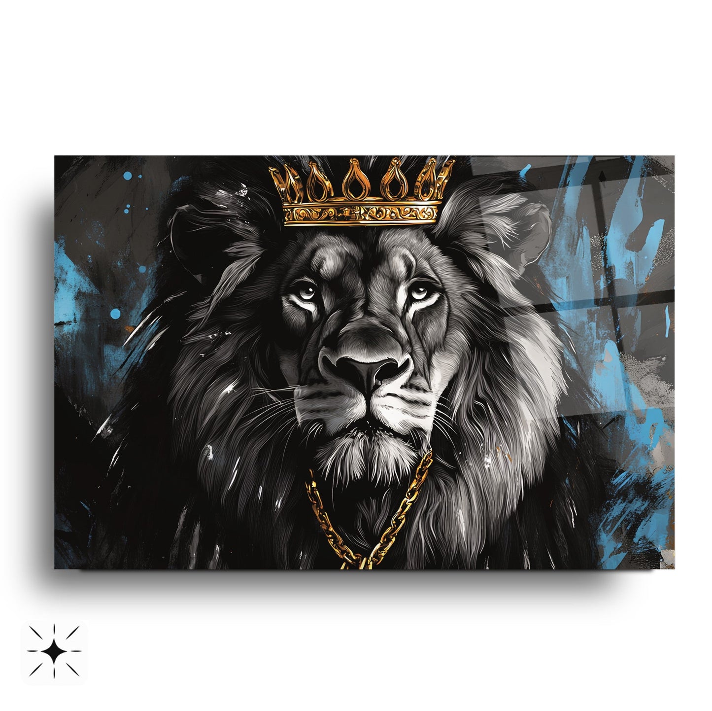 Gold Taçlı Aslan Cam Tablo