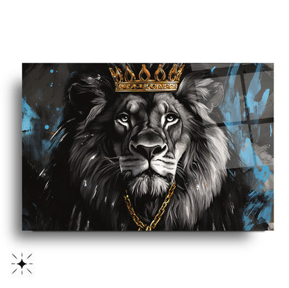 Gold Taçlı Aslan Cam Tablo