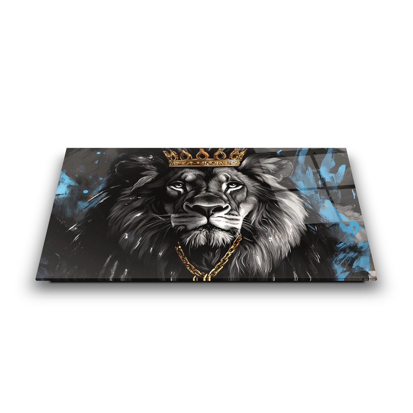 Gold Taçlı Aslan Cam Tablo