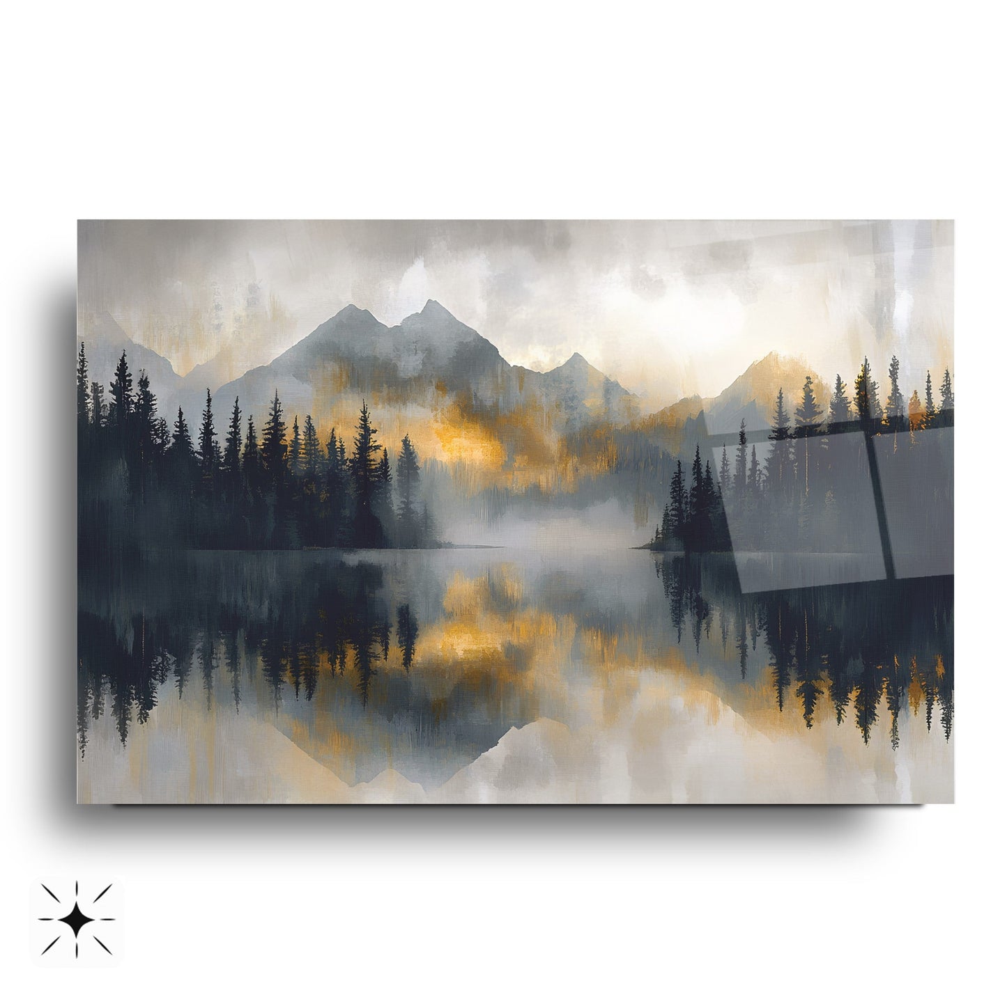 Gold Detaylı Orman Manzarası Cam Tablo