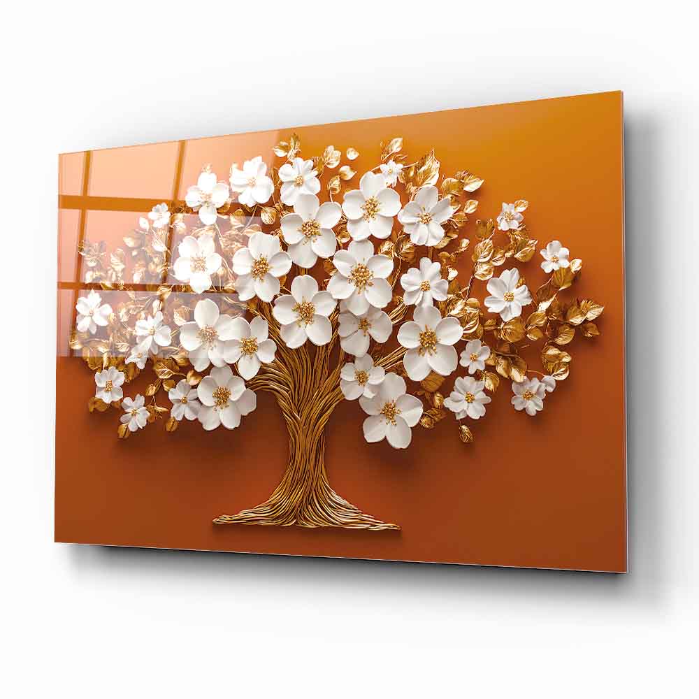 Çiçekli Hayat Ağacı Cam Tablo