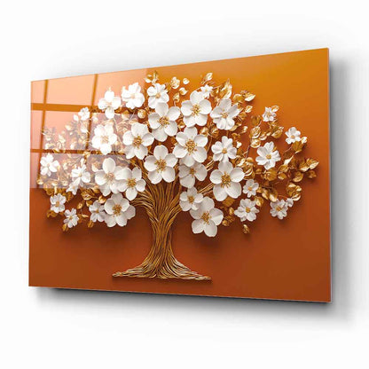 Çiçekli Hayat Ağacı Cam Tablo