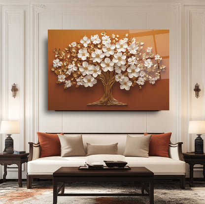 Çiçekli Hayat Ağacı Cam Tablo