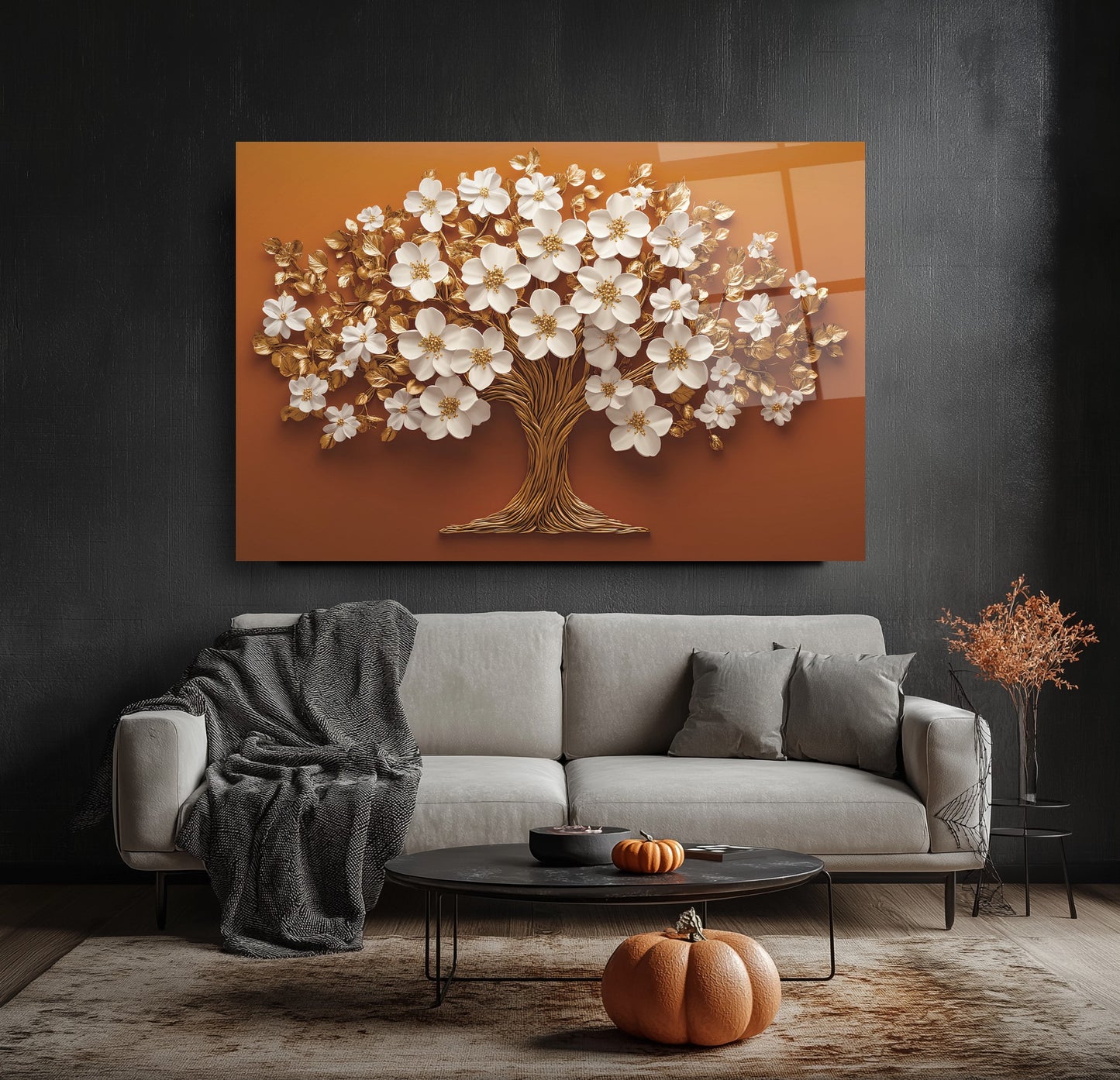 Çiçekli Hayat Ağacı Cam Tablo