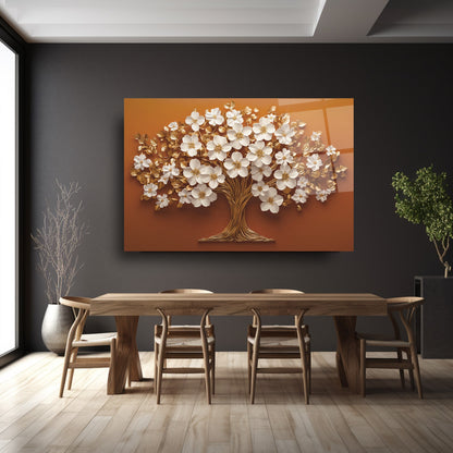 Çiçekli Hayat Ağacı Cam Tablo
