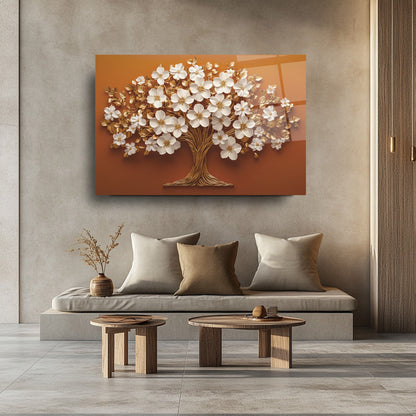 Çiçekli Hayat Ağacı Cam Tablo