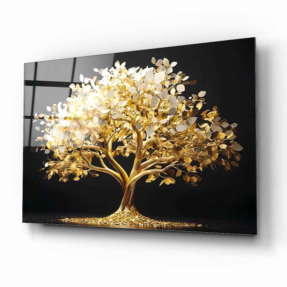 Gold Hayat Ağacı Cam Tablo