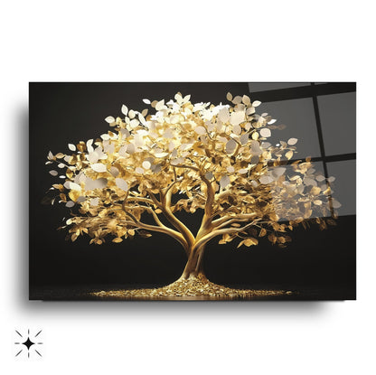 Gold Hayat Ağacı Cam Tablo