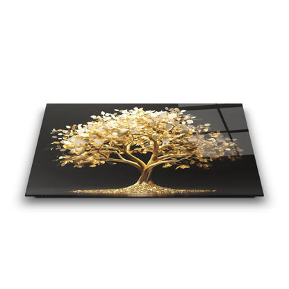 Gold Hayat Ağacı Cam Tablo