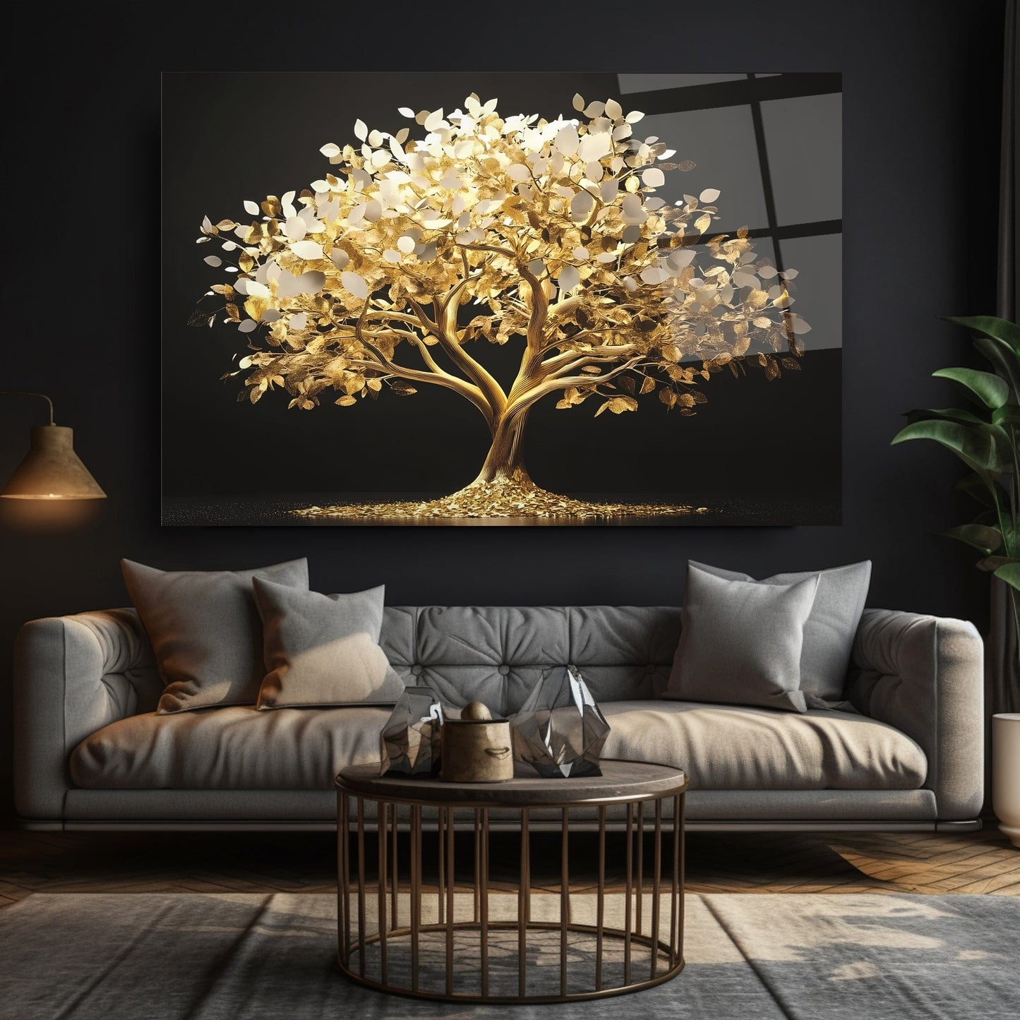 Gold Hayat Ağacı Cam Tablo