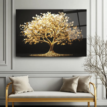 Gold Hayat Ağacı Cam Tablo