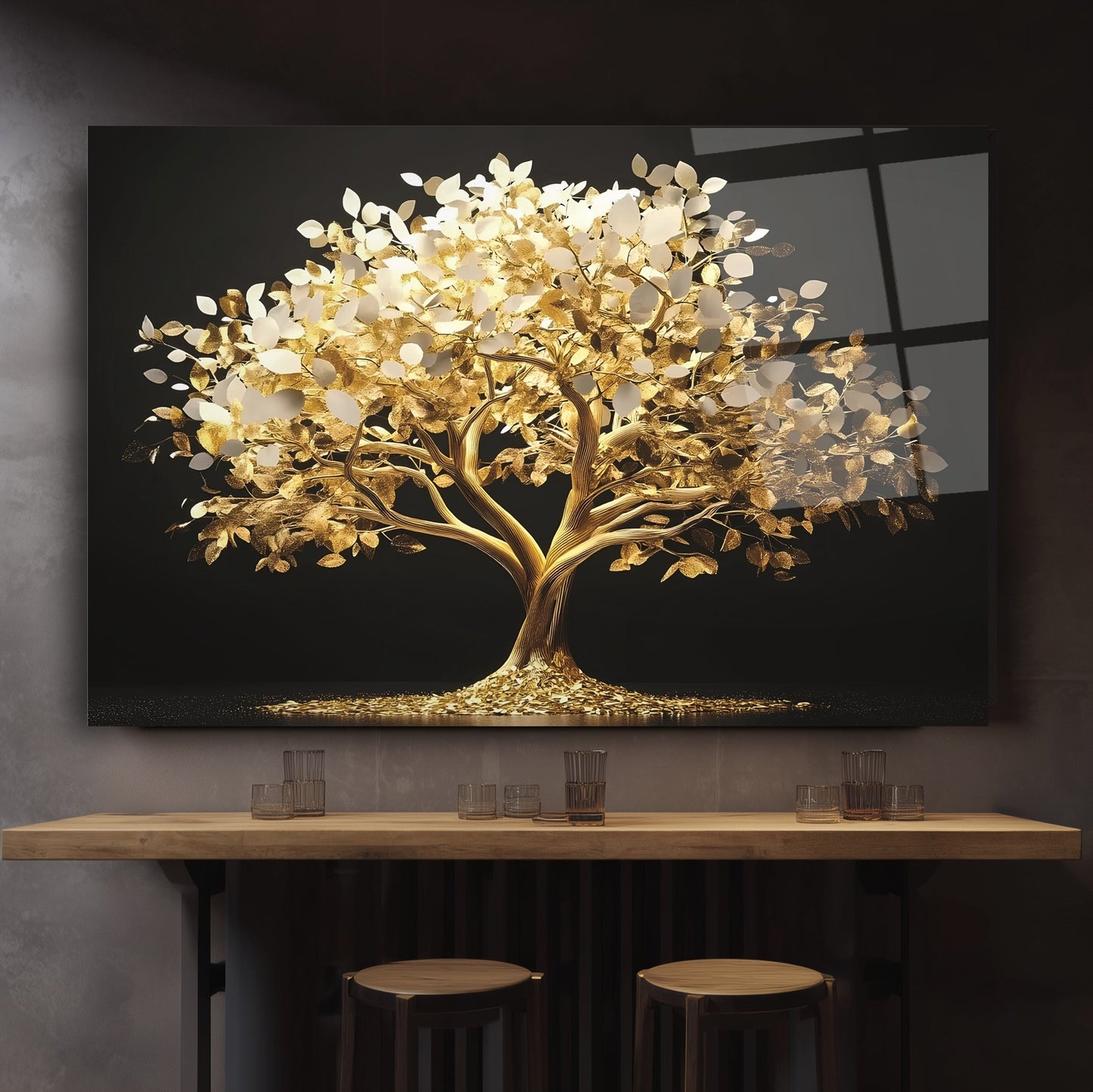 Gold Hayat Ağacı Cam Tablo