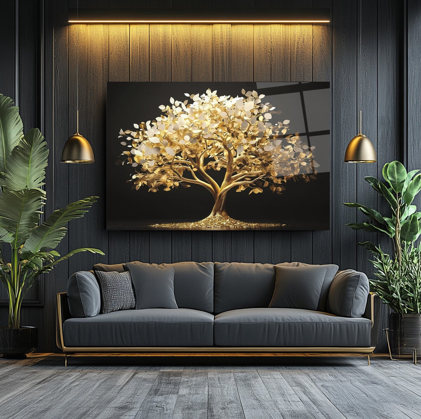 Gold Hayat Ağacı Cam Tablo
