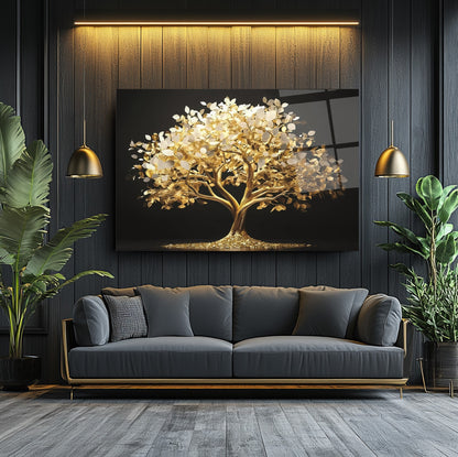 Gold Hayat Ağacı Cam Tablo