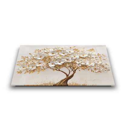 Gold Çiçekli Hayat Ağacı Cam Tablo